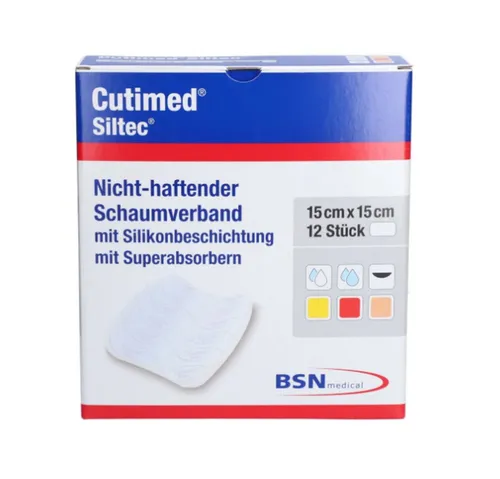Cutimed® Siltec® 15 cm x 15 cm - Hochabsorbierender Schaumverband - Schaumverbände für die effektive Behandlung chronischer Wunden mit optimalem Exsudatmanagement und sanfter Haftung für atraumatische Verbandwechsel.