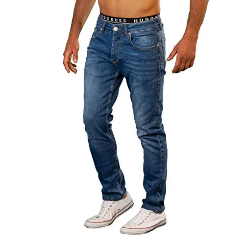 Gelverie Jeans Herren Slim Fit Jeanshose Stretch Designer Hose Denim I Medium Blue Denim, W38 / L32