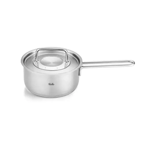 Fissler Pure Collection Edelstahl-Stielkasserolle 16 cm - Pfanne aus 90 % recyceltem Edelstahl, ideal für alle Herdarten inkl. Induktion, mit integrierter Mess-Skala für einfaches Kochen und Umgießen.