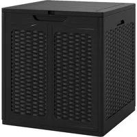 Costway Gartenbox 145 L mit abschließbarem Deckel in Rattanoptik - Praktische 145 L Gartenbox in stilvollem Schwarz, ideal zur sicheren Aufbewahrung von Gartengeräten und Zubehör. Wetterfestes Material und vielseitig einsetzbar als Beistelltisch oder Sitzgelegenheit.