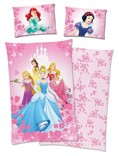 Disney Princess Prinzessin Bettwäsche 40x60cm + 100x135cm Baumwolle mit Reißverschluss