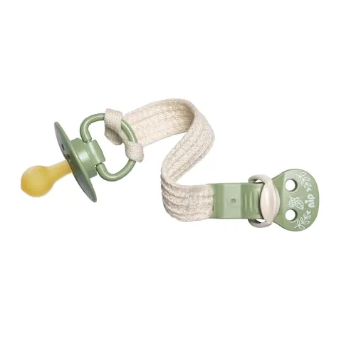 nip – Schnullerband | Nachhaltiges Schnullerband aus 100 % unbehandelter Bio-Baumwolle ohne Zusätze. Speichel- und schweißfestes Schnullerband mit Clip für Schnuller mit und ohne Ring | Grün