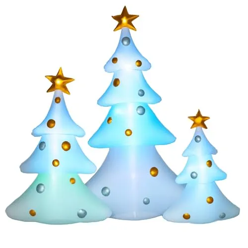 HOMCOM Aufblasbare Weihnachtsdekoration mit LED-Licht, 210 cm - Künstliche Weihnachtsbäume: 3er-Set selbstaufblasbare Weihnachtsbäume mit bunten LED-Leuchten, wasserdicht und ideal für drinnen und draußen, sorgt für festliche Stimmung bei jedem Wetter.