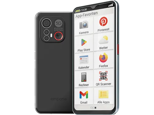 emporiaSMART.6 Seniorenhandy - 5G VoLTE, 6,58-Zoll-Display, 50 MP Kamera, einfache Bedienung mit Notruftaste und Fingerprint-Sensor für Sicherheit