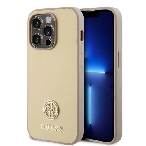 CG MOBILE Guess Schutzhülle für iPhone 15 Pro Max – Gold mit 4G Strass-Logo
