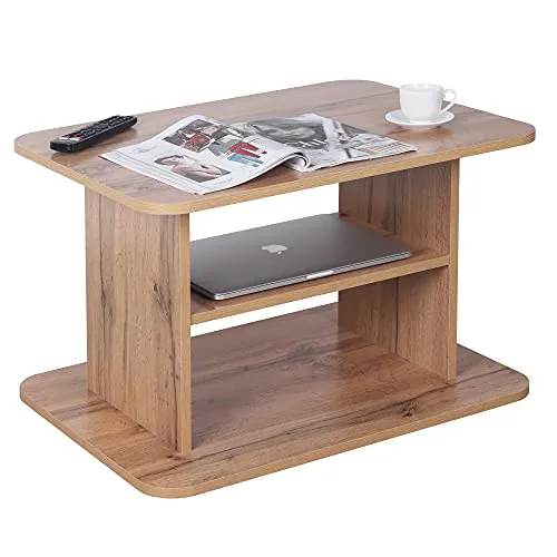 RICOO Couchtisch WM094-EW, Moderner Beistelltisch mit Stauraum - Couchtisch mit zwei großflächigen Ablagefächern für optimale Aufbewahrung. Ideal für Wohnzimmer, Schlafzimmer oder Wartezimmer – einfache Montage und langlebige Holzwerkstoffe.