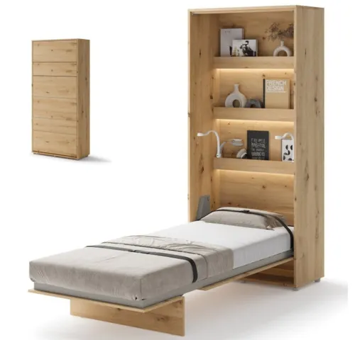 yourhouse24 Schrankbett Bed Concept Vertikal – Flexibles Gästebett in Eiche Artisan - Schrankbetten – Wandklappbett für platzsparendes Wohnen, mit einfachem Öffnungsmechanismus und Soft-Close-System für geräuschloses Schließen. Erhältlich in verschiedenen Breiten, ideal für jedes Zuhause.