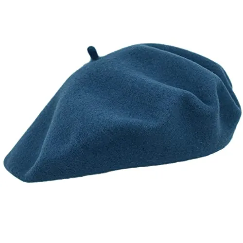 MELEGARI Baskenmütze für Damen, 100 % Wolle, Roma Beret, hergestellt in Italien, Blau 41, One size
