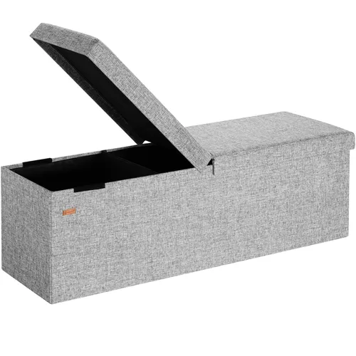 Casaria® Sitzbank mit Stauraum, Grau - Faltbar und belastbar bis 300 kg - Sitzbänke & -truhen - Praktische 130L Aufbewahrungsbox mit klappbarem Deckel, ideal für Decken und Spielzeug. Hoher Sitzkomfort durch Polsterung in stilvoller Leinen-Optik.