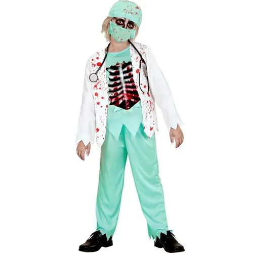 W WIDMANN MILANO Kinderkostüm Zombie Doktor - Horror Kostüm für Kinder, inklusive blutiger Jacke, Hose, Hut, Halbmaske und Stethoskop. Perfekt für Halloween oder Mottopartys!
