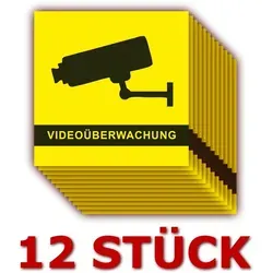 Stück - Folienaufkleber Videoüberwachung gelb Größe 5 x 5 cm - für innen und außen geeignet ( 507k ) 12