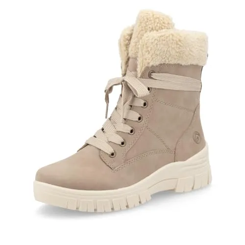 Remonte Schnürstiefel - Braunbeige Leder - Wanderschuhe für Damen, aus hochwertigem Leder mit modernem Design, ideal für den Winter, kombiniert Komfort mit Stil durch Reißverschluss und Schnürung.
