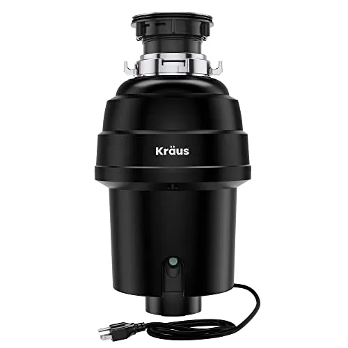 Kraus KWD100-100MBL WasteGuard 1 PS Kontinuierliche Zufuhr Müllentsorgung mit ultra-leisem Motor für Küchenspülen mit Netzkabel und Flansch inklusive, Mattschwarz