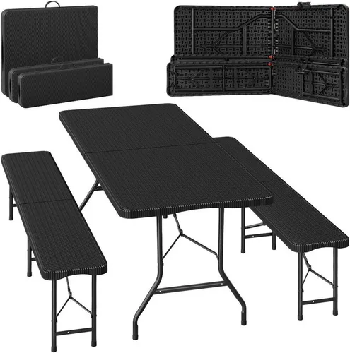 WOLTU 3-teiliges klappbares Bierzeltgarnitur Set - Praktische Bierzeltgarnitur für Gartenpartys, bestehend aus Tisch und zwei Bänken. Robust und platzsparend klappbar, ideal für Feiern im Freien.