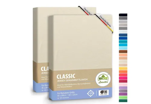 leevitex® Spannbettlaken Spannbettlaken Naturweiß / Creme 2er Pack 90x200 - 100x220, Mako-Jersey, Gummizug: rundum, (2 Stück)
