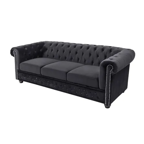 riess-ambiente Chesterfield Sofa 205cm schwarz Samt 3-Sitzer - Elegantes Chesterfield Sofa in Schwarz mit hochwertiger Taschenfederkern-Polsterung. Ideal für stilvolle Wohnzimmer - vereint Komfort mit klassischem Design.