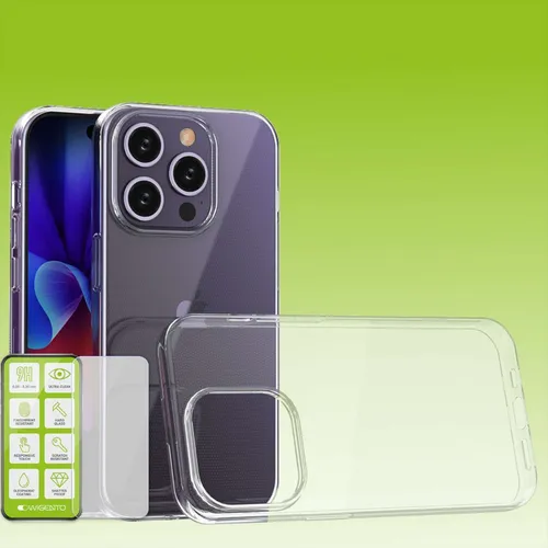 Für Apple iPhone 15 Pro Silikon TPU Case Transparent 0,26 H9 Glas Handy Hülle