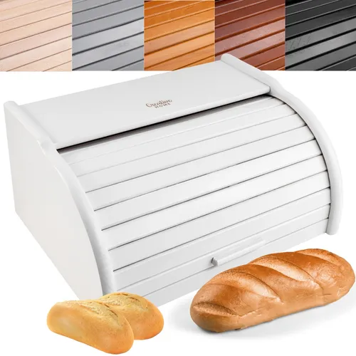 Creative Home Weiß Roll-Brotkasten aus Buchen-Holz - Brotkästen mit rollbarem Deckel, ideal für frisches Brot und Platzersparnis in der Küche. Maße: 38 x 28,5 x 17,5 cm, aus hochwertigem Buchenholz.