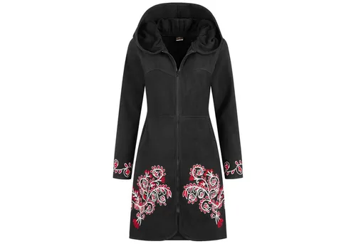 KUNST UND MAGIE Fleecejacke KUNST UND MAGIE Damen Mantel Fleece Kurzmantel Jacke Boho Goa recycelt