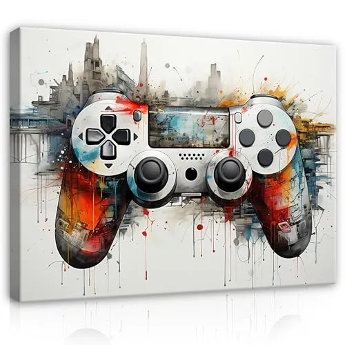 WallArena - Leinwand Bilder - Gaming Kinderzimmer Jugendzimmer Jungen - 60x40 cm Leinwandbilder - Bild auf leinwand - Wandbild XXL groß Wandbilder für Wohnzimmer Schlafzimmer Wohnzimmerbilder Modern