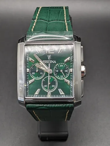 Festina F20636/3 Chronograph Herrenuhr mit grünem Lederarmband - Chronograph für Herren mit elegantem grünem Lederarmband und sportlichem Design. Wasserdicht bis 5 ATM, ideal für den täglichen Gebrauch und besondere Anlässe.