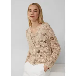 Loose-Fit-Cardigan mit Ajourmuster in hellem Beige - Größe 40 - Damenpullover mit Relaxed Fit aus Baumwollmix, glänzendes Ajourmuster und V-Ausschnitt, perfekt für lässige Looks und gemütliche Tage.