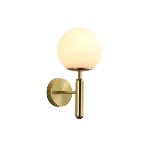 B·LED BARCELONA LED BarcelonaLED Wandleuchte Kugel aus Glas, weiß, modern, mit runder Rosette in Gold und E14-Steckdose, für Flur, Wohnzimmer, Schlafzimmer