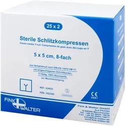 Schlitzkompressen 5 x 5 cm 8fach steril - 25X2 St - Kompressen & Verbände, 8-fach sterile Mullkompressen für optimale Wundversorgung und schnelle Heilung.