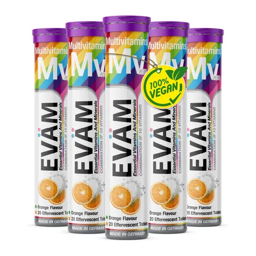 EVÄM Multivitamin Brausetabletten Vegan Orange 5x 20 Stück Hergestellt in DE