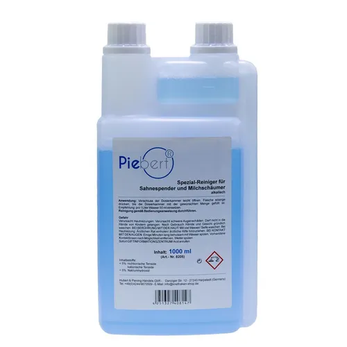 Milchschaumreiniger für Kaffeevollautomaten 1000ml - Piebert® - Reiniger für Milchaufschäumer, alkalisches Reinigungskonzentrat für optimale Sauberkeit und Pflege von Sahnespendern und Milchschäumern - Made in Germany.