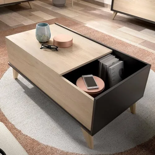 Dmora Couchtisch Cuna 99x60x41 cm Schwarz mit Fach