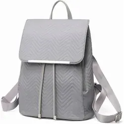 Miss Lulu Rucksack Damen Kunstleder Rolltop Tunnelzug 3-2 Grau