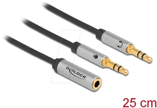 DELOCK 66740 - Headset Adapter, 3,5 mm 4-Pin Kupplung auf 2x 3-Pin Stecker