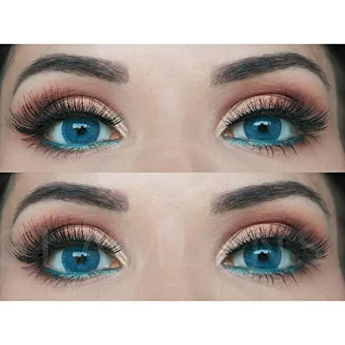 Sehr stark deckende und natürliche blaue Kontaktlinsen SILIKON COMFORT NEUHEIT farbig „Verona Blue“ blau + Behälter von GLAMLENS - 1 Paar (2 Stück) - DIA 14.20 - ohne Stärke 0.00 Dioptrien