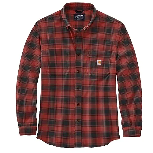Carhartt Flannel L/S Plaid Shirt - XXL Rot - Bequemes Flannel Hemd mit stylischem Karomuster in Rot, ideal für die Freizeit. Hergestellt aus 97% Baumwolle und 3% Elasthan für optimale Bewegungsfreiheit.
