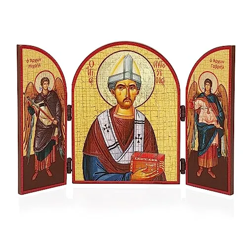 NKlaus Heiliger Augustinus Ikone Triptychon Holz 25x16cm Christlich 13802