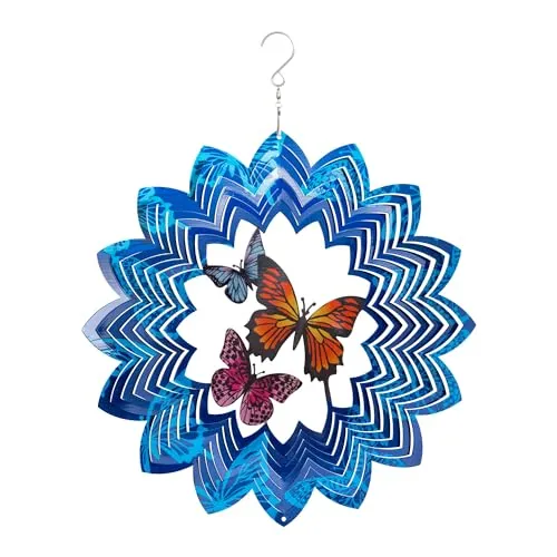 Kinetic Art Windspiel Metall – leicht rotierendes 3D Hängewindspiel - Edelstahl inkl. Aufhängung und Wirbel, wetterbeständig, attraktive Heimdeko für Fenster und Garten (Butterflies)