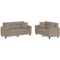 vidaXL 2-tlg. Sofagarnitur mit Kissen - Taupe Mikrofasergewebe - Sofas, langlebig und pflegeleicht dank Mikrofaser, bieten höchsten Komfort mit gepolsterten Sitzflächen und praktischen Kissen. Ein stilvoller Blickfang für jedes Zuhause!