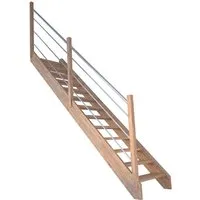 StarWood Treppe Mykonos Eiche Gerade mit Holz-Edelstahl-Geländer Links - Hochwertige gerade Treppe aus zertifiziertem Eichenleimholz mit 40 mm Stärke. Offenes Design ohne Setzstufen und robustes Holz-Edelstahl-Geländer links für modernes Wohnen und einfache Montage.