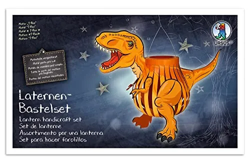 Ursus 18720013F - Laternen Bastelset T-Rex - Papierbastelset für Kinder mit 3D T-Rex Motiv und Glitzerdetails, inklusive hochwertigem Transparentpapier und detaillierter Bastelanleitung für kreative Bastelstunden.