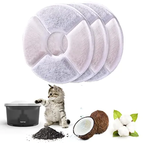 PetTec Katzenbrunnen | 3er Set Nachfüllpack 4-Phasen-Filter für 2. Generation des PetTec Trinkbrunnens | Tierbrunnen für Beste Wasserqualität für Hunde & Katzen Grau