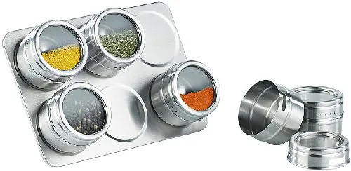 Rosenstein & Söhne Gewürzregal: Magnetisches Gewürzboard mit 6 Gewürzstreuern (Gewürzregal magnetisch, magnetisch Wand, Gewürzgläser)