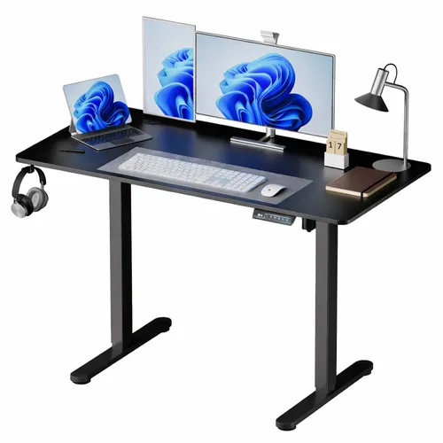 relaxdays Höhenverstellbarer Schreibtisch mit LED-Display - Schwarz - Ergonomischer Schreibtisch für Home Office, elektrisch höhenverstellbar mit leise arbeitendem Motor. 4 Speicherplätze für individuelle Arbeitshöhen und modernes Design in Holzoptik. Ideal für flexibles Arbeiten.