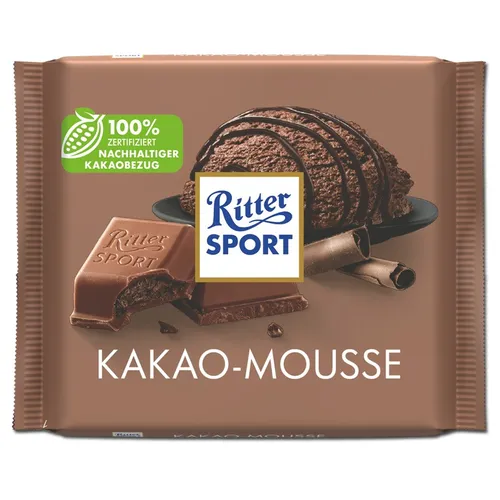 Ritter Sport Kakao-Mousse, 100g Tafel - Vollmilchschokolade - Genießen Sie die cremige Mousse-au-Chocolate-Füllung in der beliebten Vollmilchschokolade. Ideal für alle Schokoladenliebhaber, die das Besondere suchen.