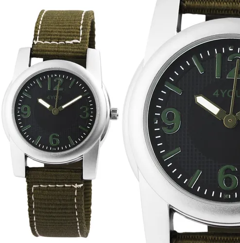 4YOU Herrenuhr Damenuhr Sport Armbanduhr Schwarz Grün Textilarmband 250000034