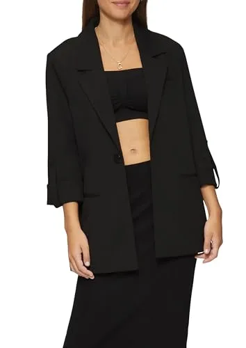 s.Oliver Damen 2150123 Business-Anzug Jacke Schwarz 36 - Eleganter Blazer für Damen mit Reverskragen und 3/4-Ärmeln, ideal für Business-Anlässe und modische Auftritte.