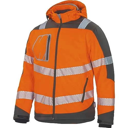 Vizwell Winter Softshelljacke Warnschutz Jacke Winterjacke leuchtorange-grau (as3, alpha, 3x_l, regular, regular, 3XL)