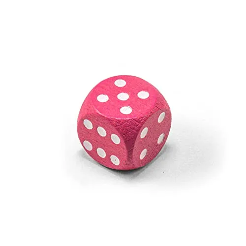 Waldfelsen Einzelne Bunte Holzwürfel Augenwürfel aus Holz in 20 frei konfigurierbar | Spielmaterial Zubehör Würfel 16 mm W6 D6 Standardgröße Knobel Dice 6-seitig (Pink-weiß)