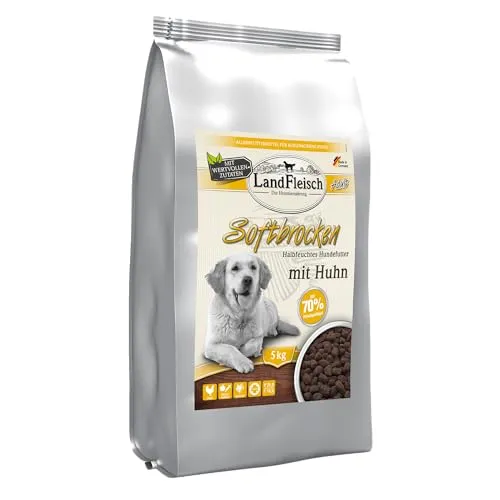 Landfleisch Softbrocken mit Huhn - 5 kg - Hundefutter mit 70% Frischgeflügel, weich und schmackhaft. Ideal als Trainingshappen, glutenfrei und schonend hergestellt.