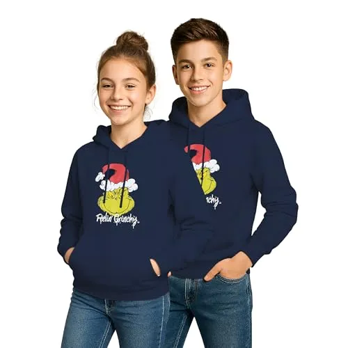 United Labels Der Grinch Hoodie für Kinder, Dunkelblau, Feelin Grinchy, 170/176, Winter Pullover mit Kapuze, Kapuzenpullover Unisex für Jungs und Mädchen